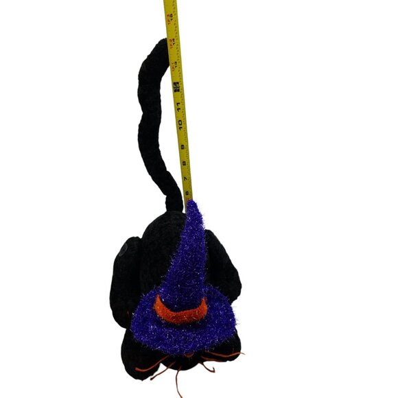 Halloween Black Cat Plush With Purple & Orange Witch Hat Posable Tail - Picture 11 of 16
